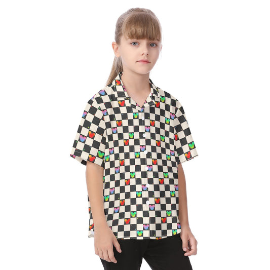 Rainbow Checker Mouse Ears - Kid's Hawaiian Button Up Shirt