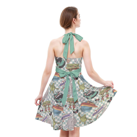 Hand Drawn EC - Women's Halter Vintage Pocket Dress