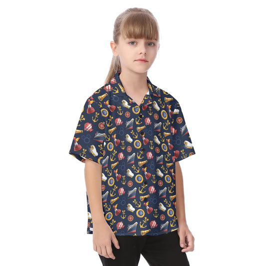 Mouse Ear Nautical Icons - Kid's Hawaiian Button Up Shirt