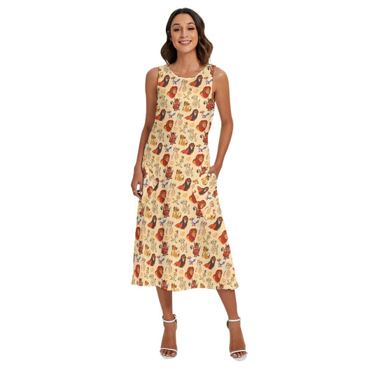 Sketched Savanna Friends - Women’s Diagonal Pocket Midi Dress