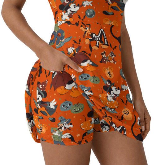 Vintage Halloween Parade - Women’s Short Sleeve Athletic Skater Dress with Built-In Shorts