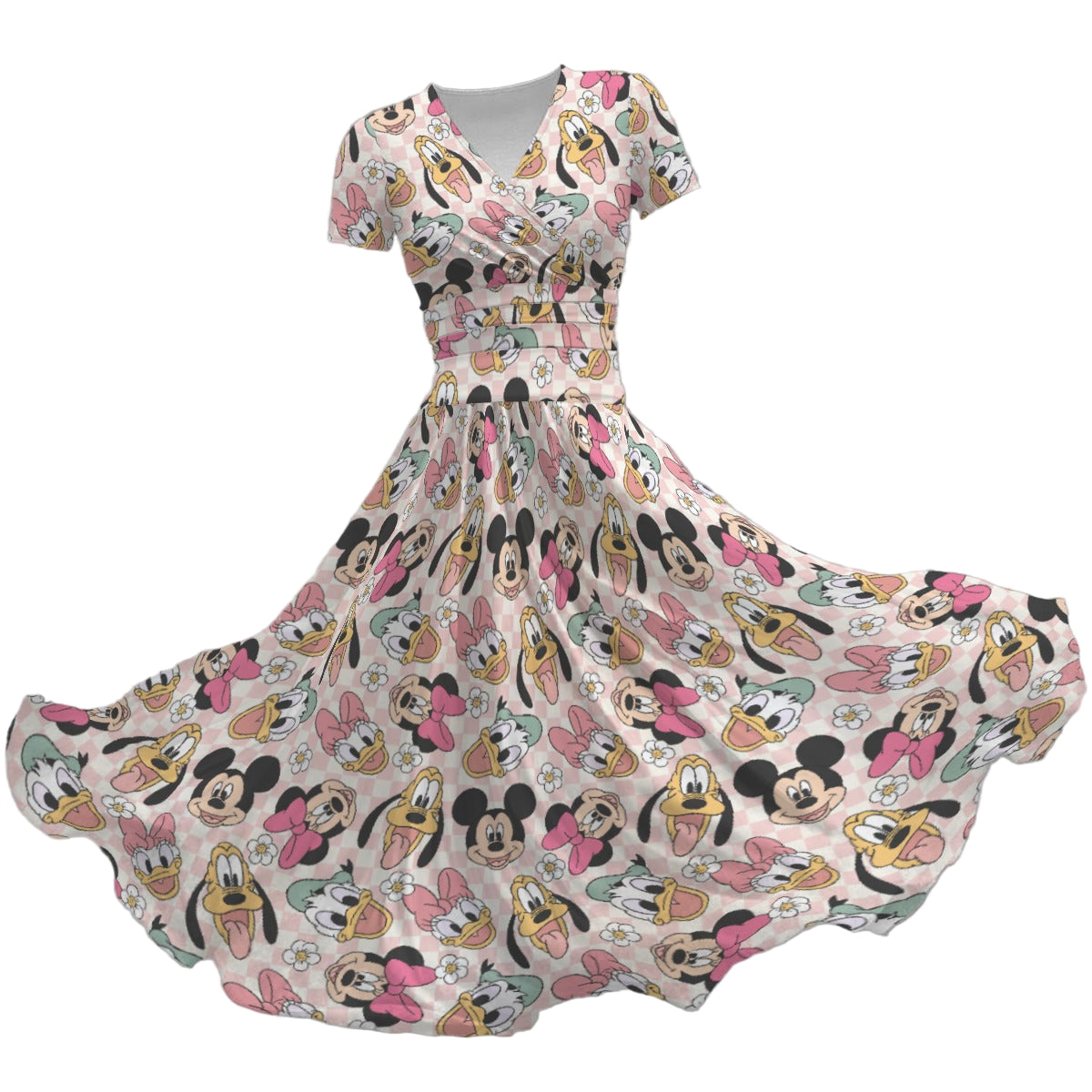 Pastel Picnic Party - Women's V-Neck Ruched Midi Dress