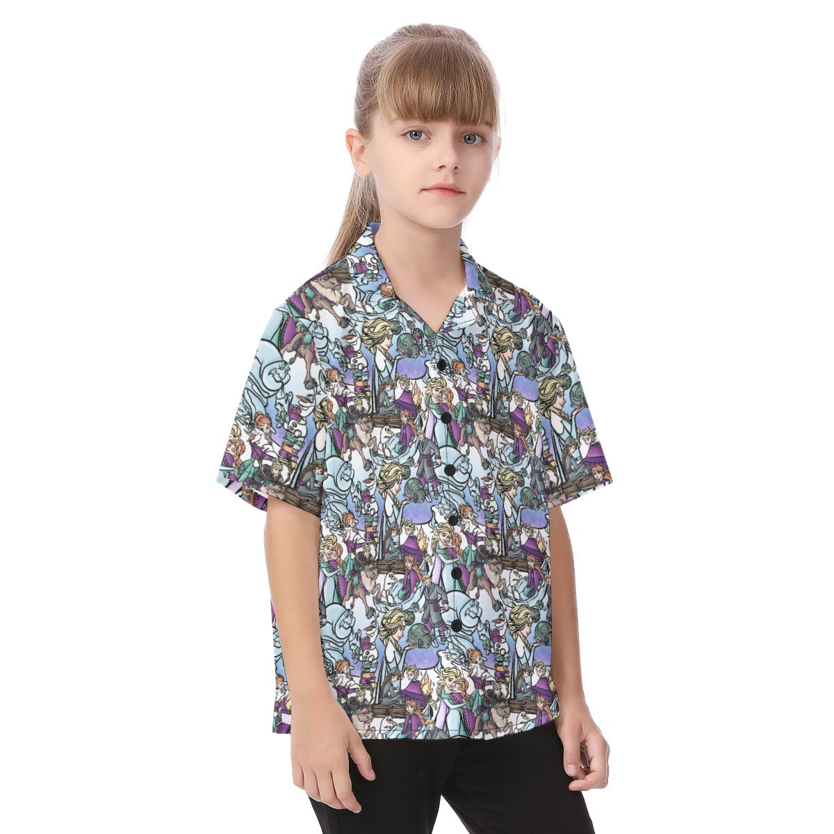 Enchanted Winter Journey - Kid's Hawaiian Button Up Shirt