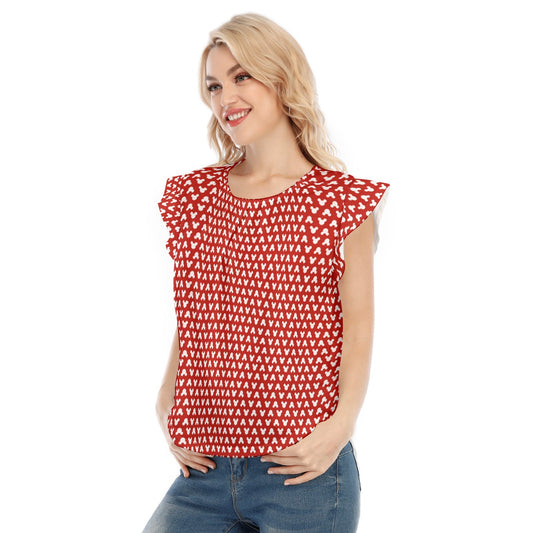 Playful Polka Dot Ears Red - Women’s Flutter Sleeve Top
