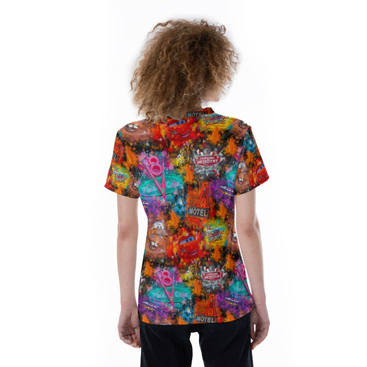 Watercolor Racing Adventure - Women's Short Sleeve V-Neck T-Shirt