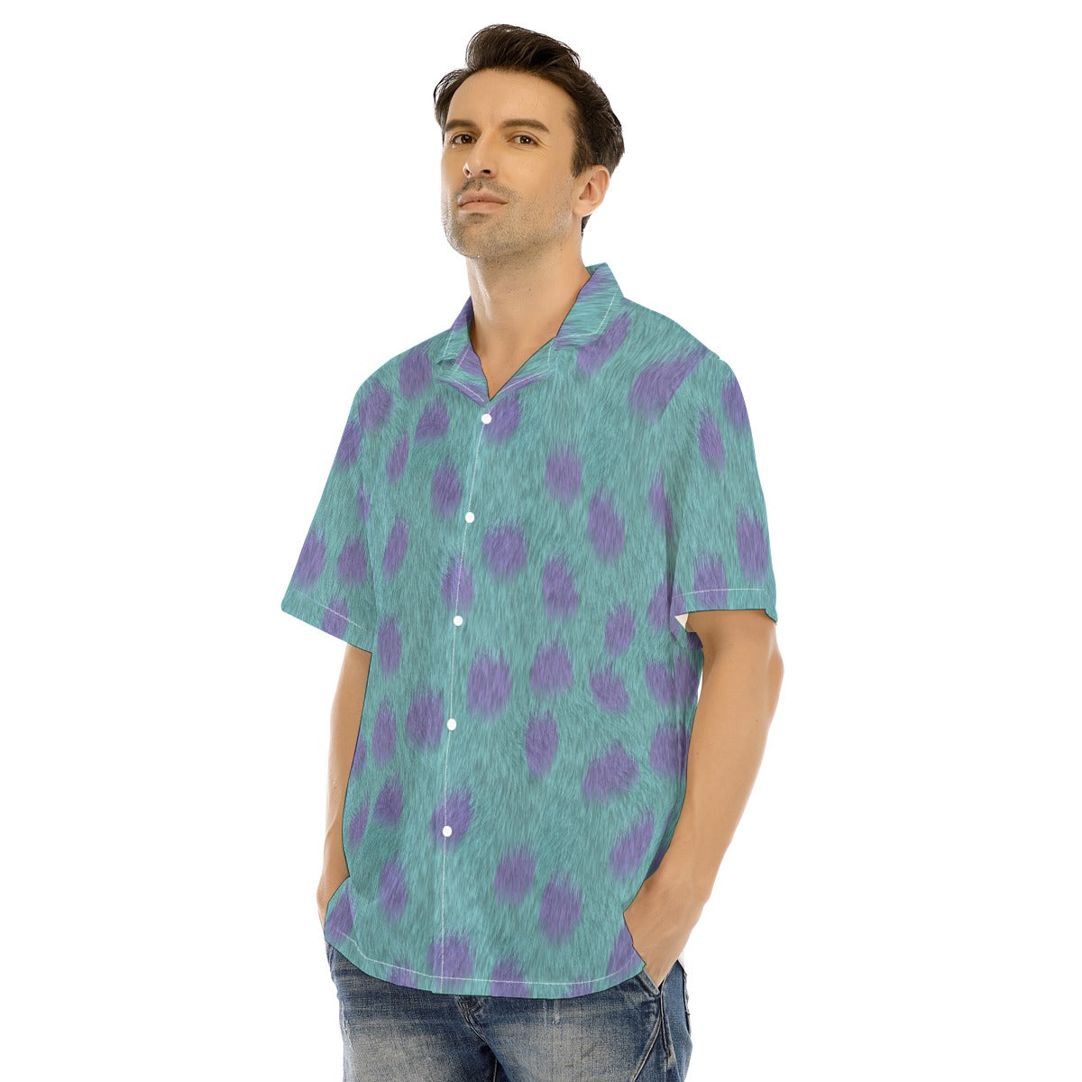 Turquoise Monster Spots - Men's Hawaiian Button Up Shirt