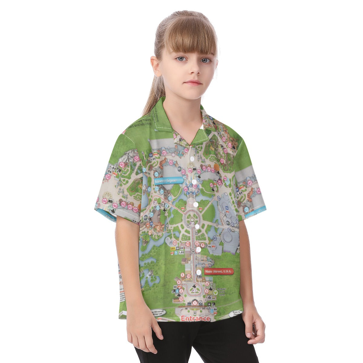 Vibrant Fantasy Park Map - Kid's Hawaiian Button Up Shirt
