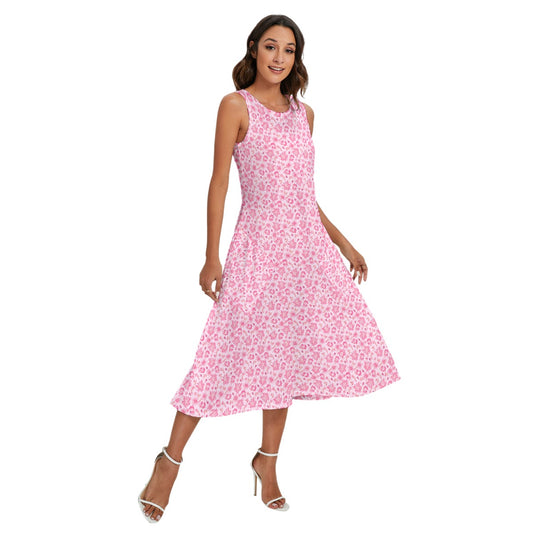 Pink Mushroom Moths - Women’s Diagonal Pocket Midi Dress