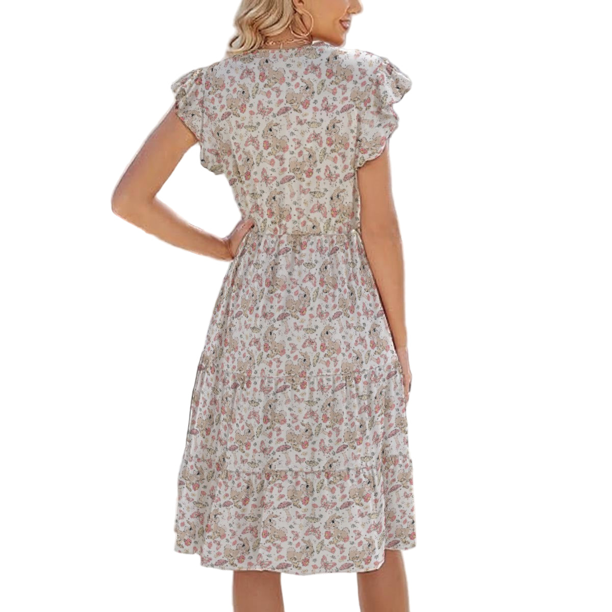 Woodland Bunny Cottagecore - Women's Tiered Pocket Midi Dress