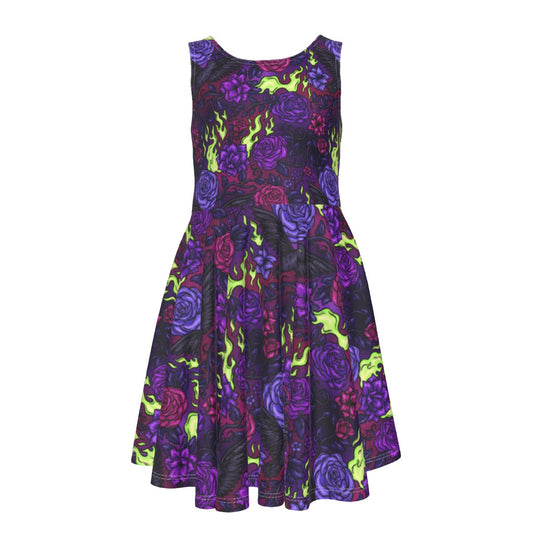 Fairytale Florals - Dark Enchantress - Kid's Sleeveless Skater Dress