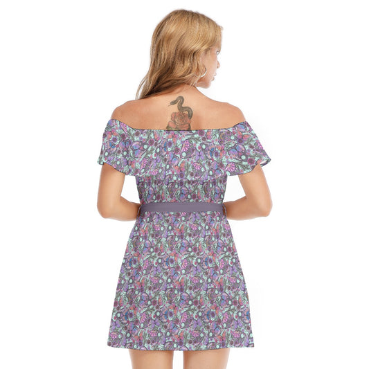 Butterfly Planchettes - Women's Off-shoulder Ruffle Dress