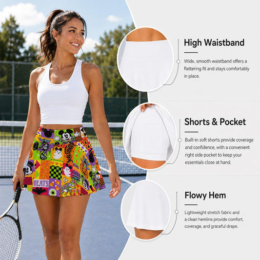 Spooky Patchwork Treats - Women’s Athletic Skater Skort with Pockets