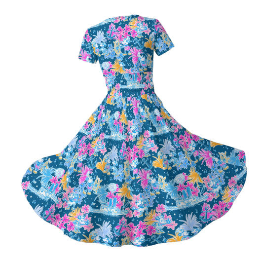 Bright Tropical Whimsy - Vintage Steamboat Captain - Women's V-Neck Ruched Midi Dress