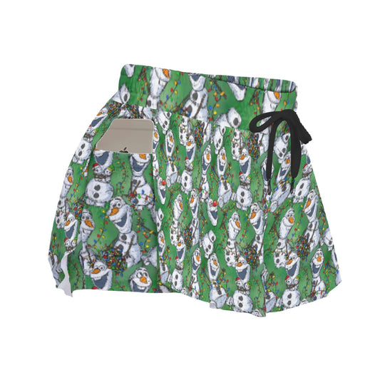 Sketched Snowman Christmas - Women's Flowy Pocket Shorts