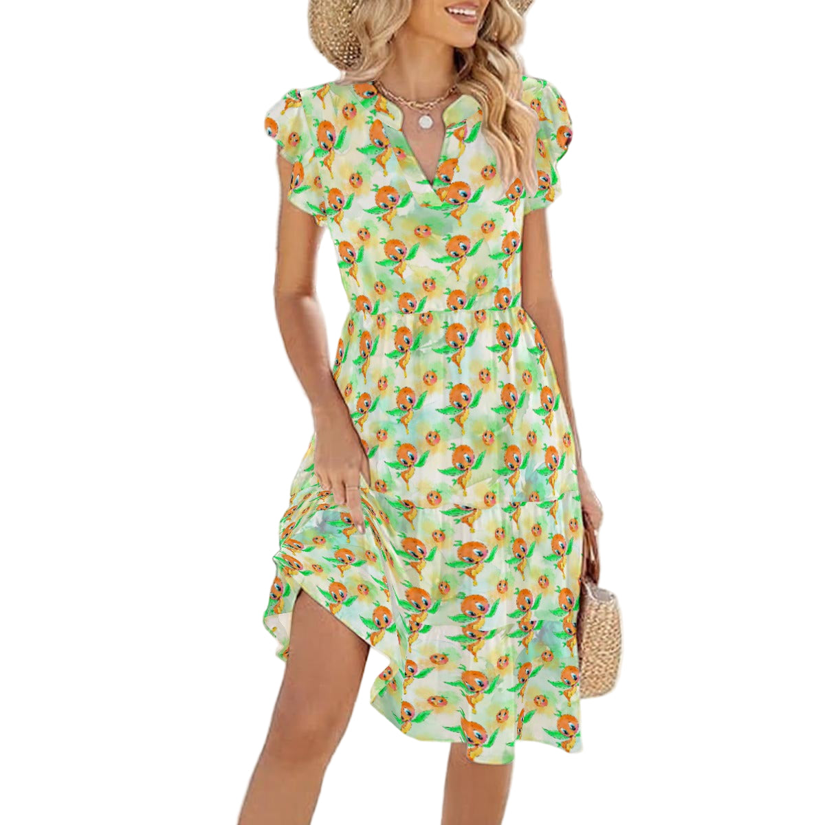 Sunny Citrus Thoughts - Women's Tiered Pocket Midi Dress