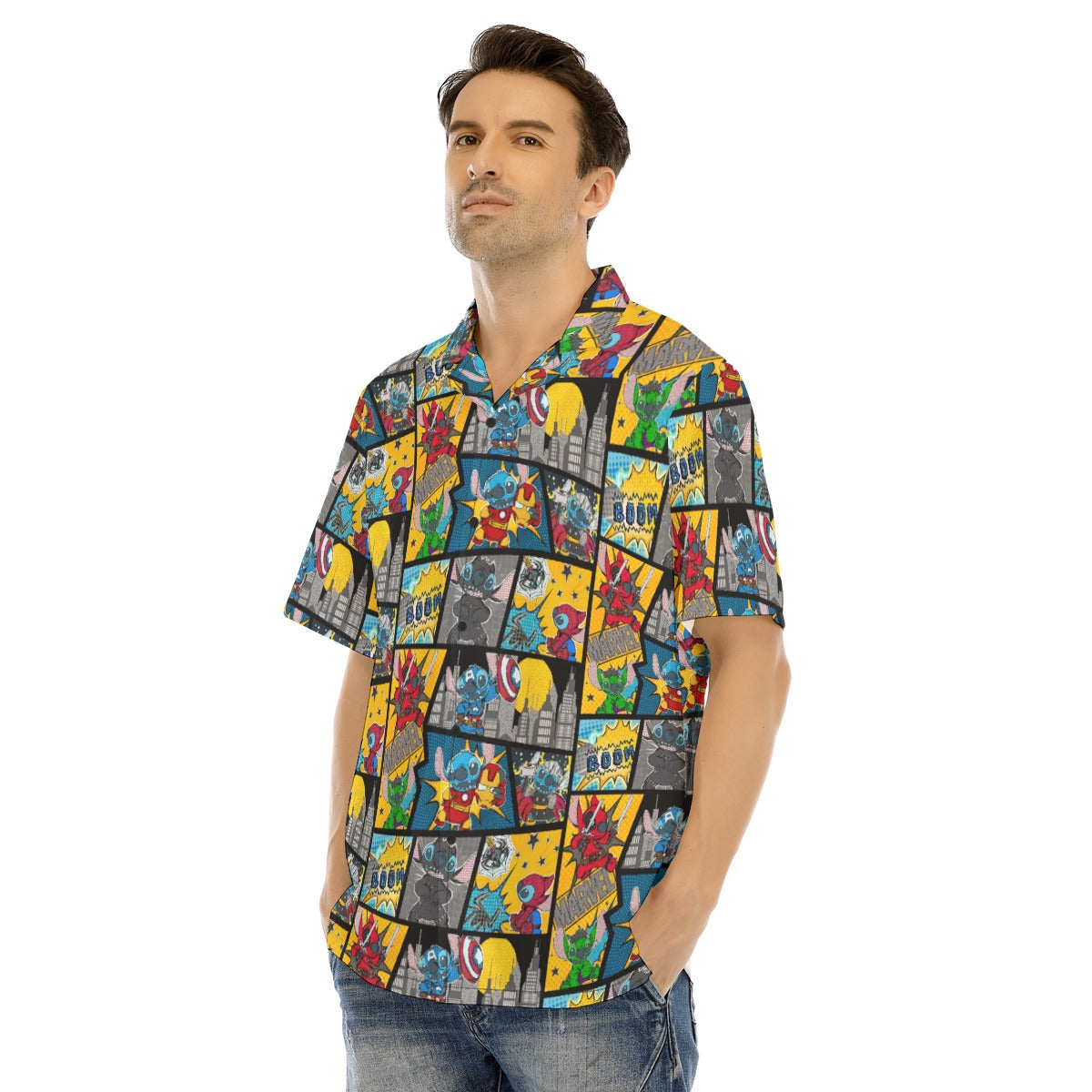 Superhero Stitch - Comic Action - Men's Hawaiian Button Up Shirt