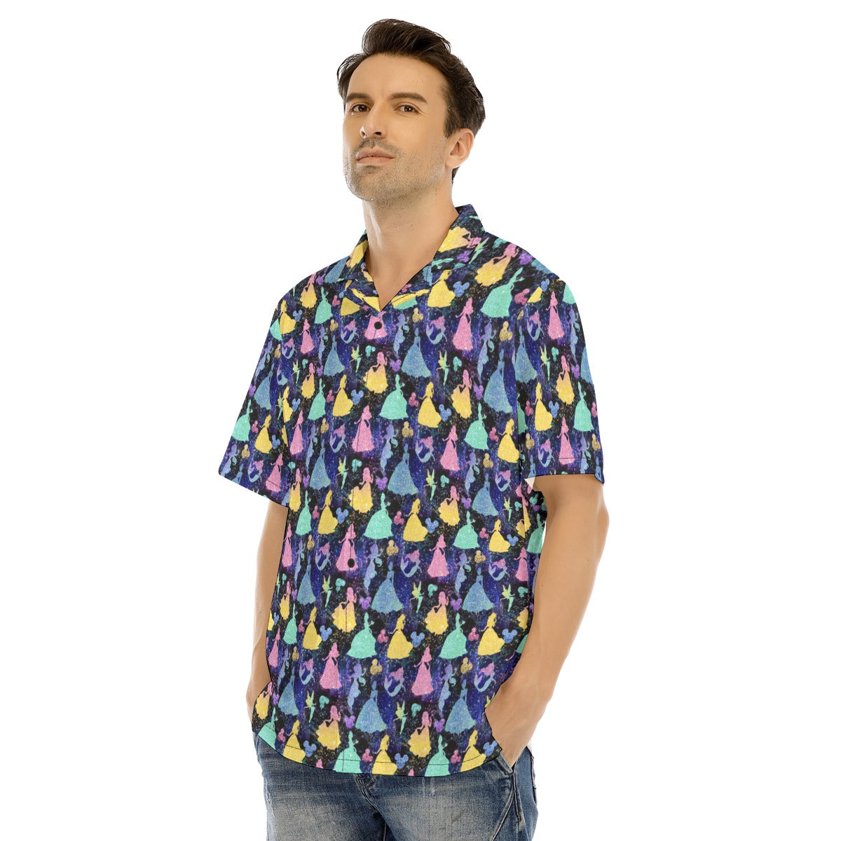 Princess Glitter Silhouettes - Men's Hawaiian Button Up Shirt