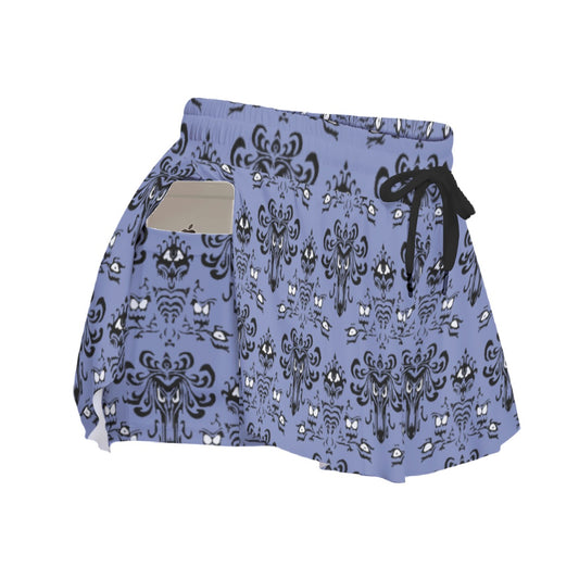 Spooky Mansion Wallpaper- Women's Flowy Pocket Shorts
