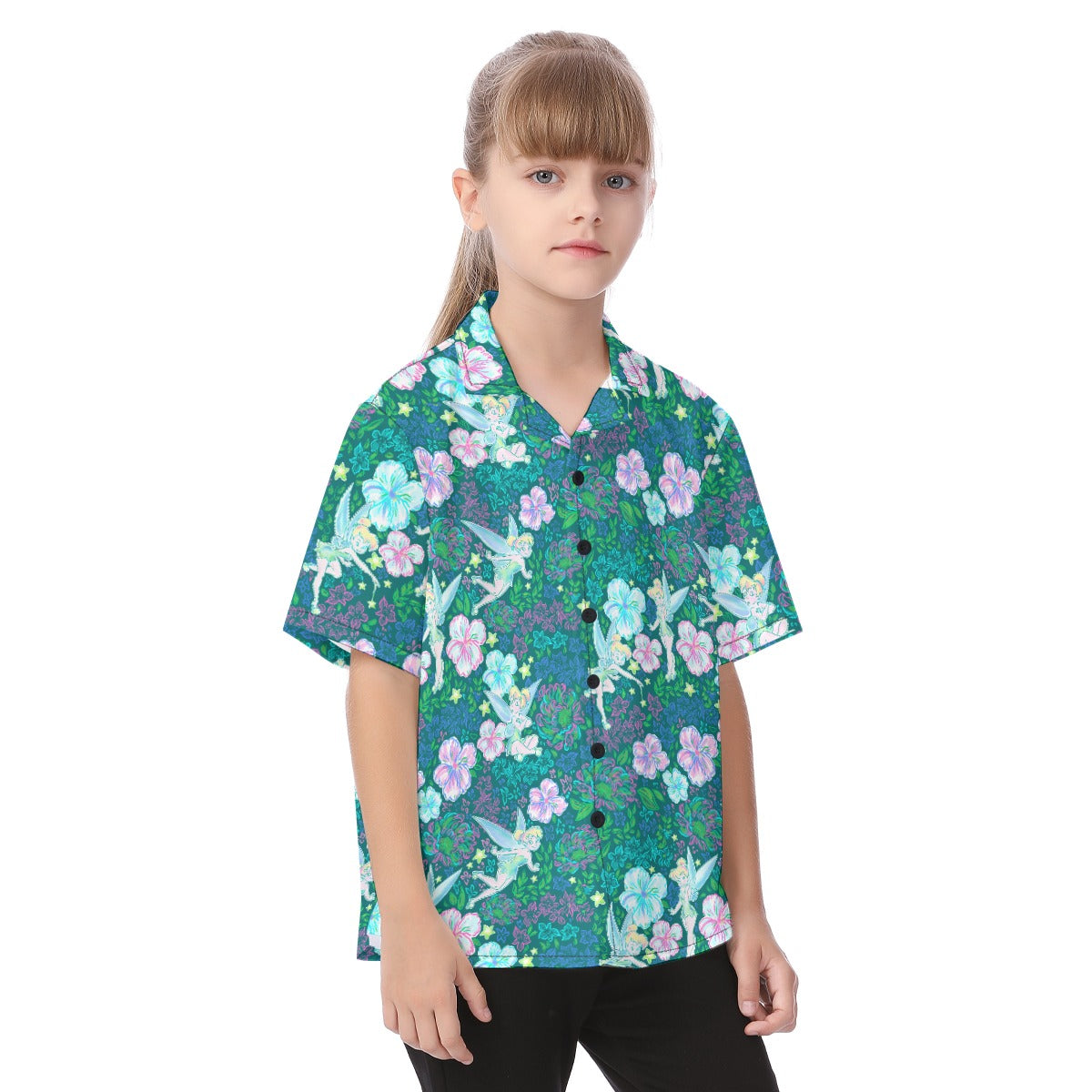 Pixie in Neon Blooms - Kid's Hawaiian Button Up Shirt