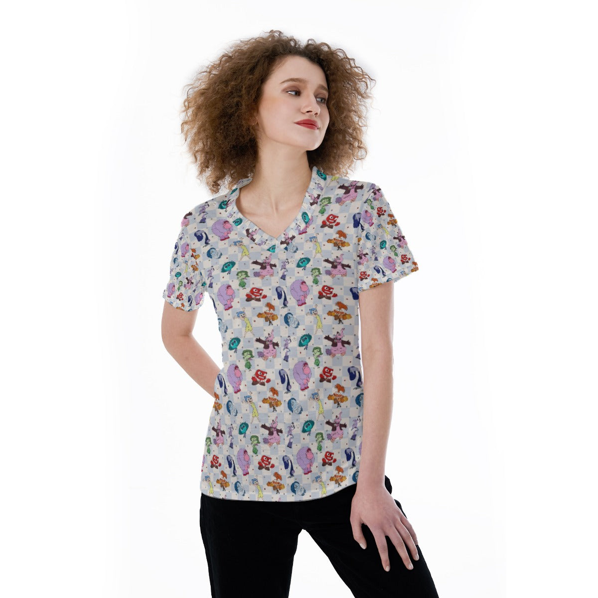Blue Check Emotional Spectrum - Women's Short Sleeve V-Neck T-Shirt