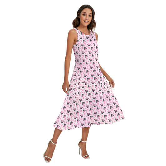 Watercolor Pink Bow Mouse Ears - Women’s Diagonal Pocket Midi Dress