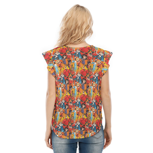 Super Squad Sketched - Women’s Flutter Sleeve Top