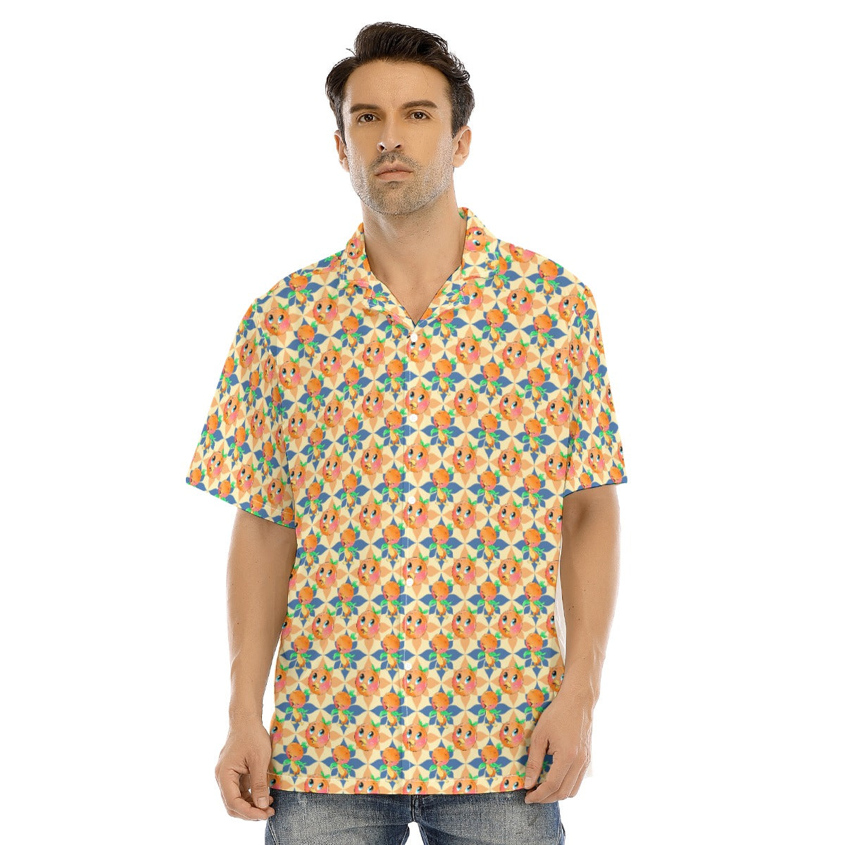 Retro Citrus Play - Men's Hawaiian Button Up Shirt