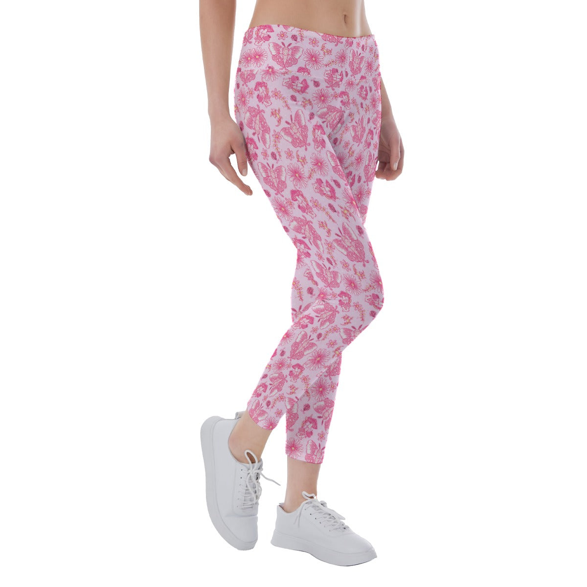 Pink Mushroom Moths - Women's Yoga Leggings