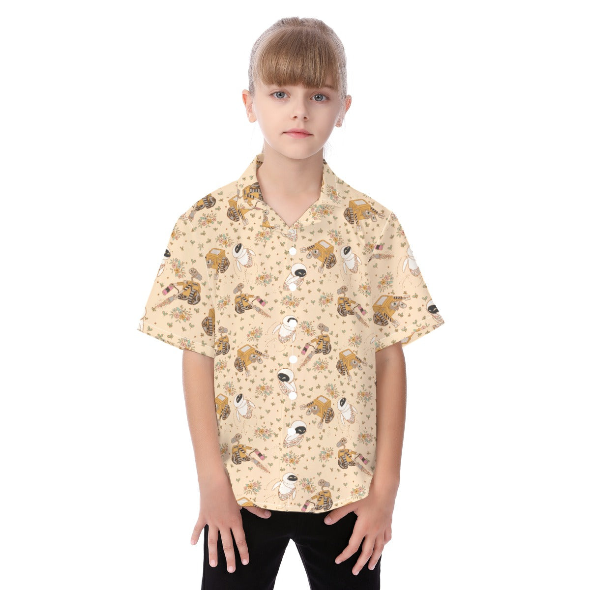 Botanical Robot Love Story - Kid's Hawaiian Button Up Shirt