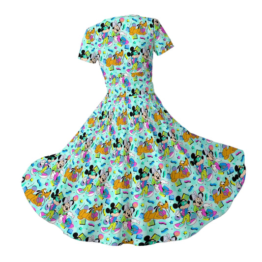 80s Pop Party Pals - Women's V-Neck Ruched Midi Dress