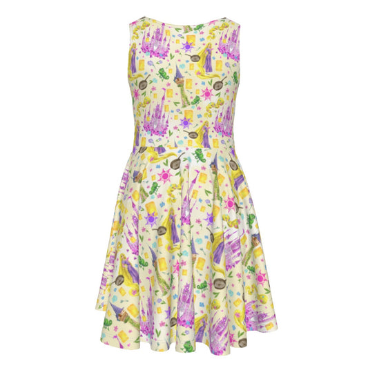 Watercolor Golden Hair Kingdom- Kid's Sleeveless Skater Dress