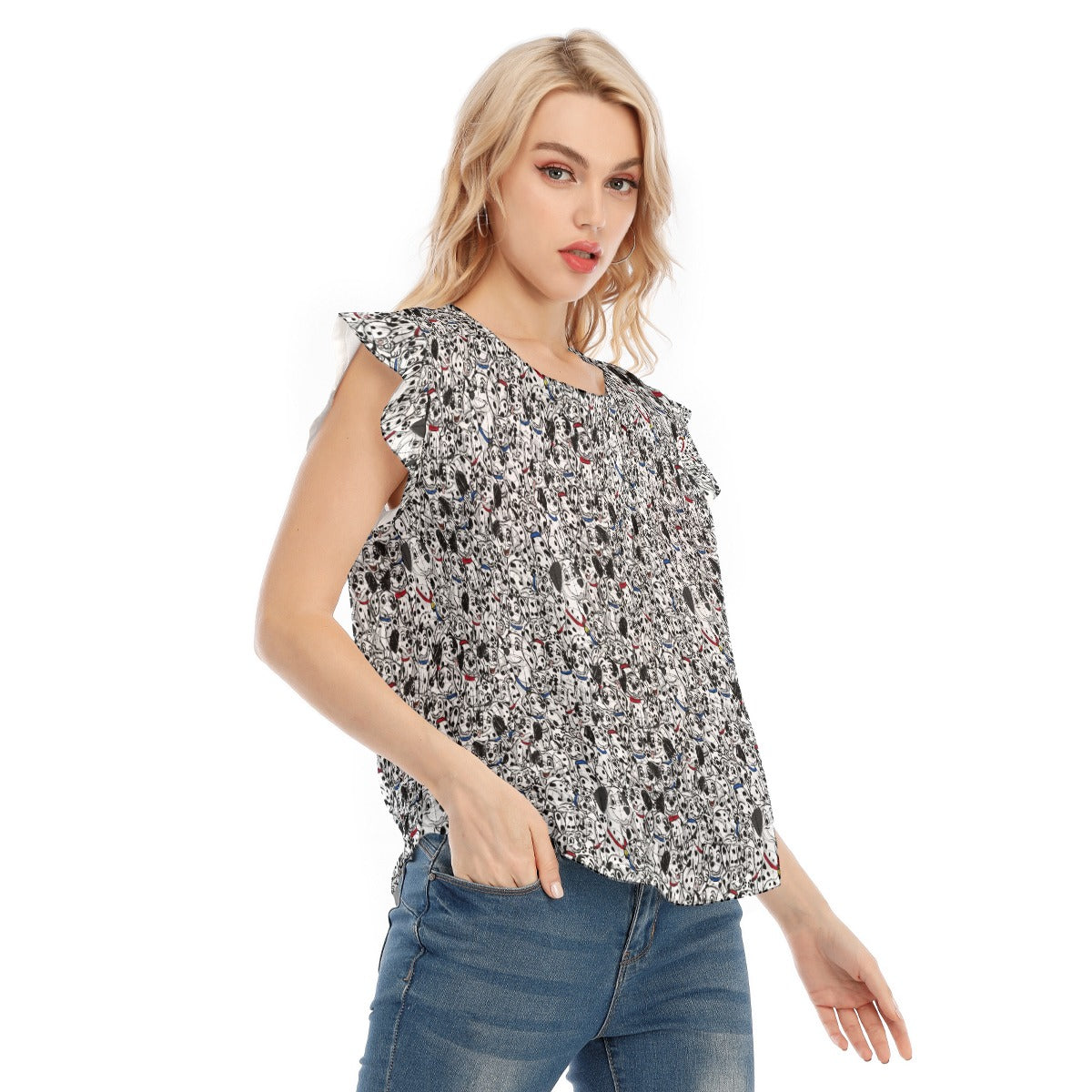 Sketchy Spotted Puppies - Women’s Flutter Sleeve Top