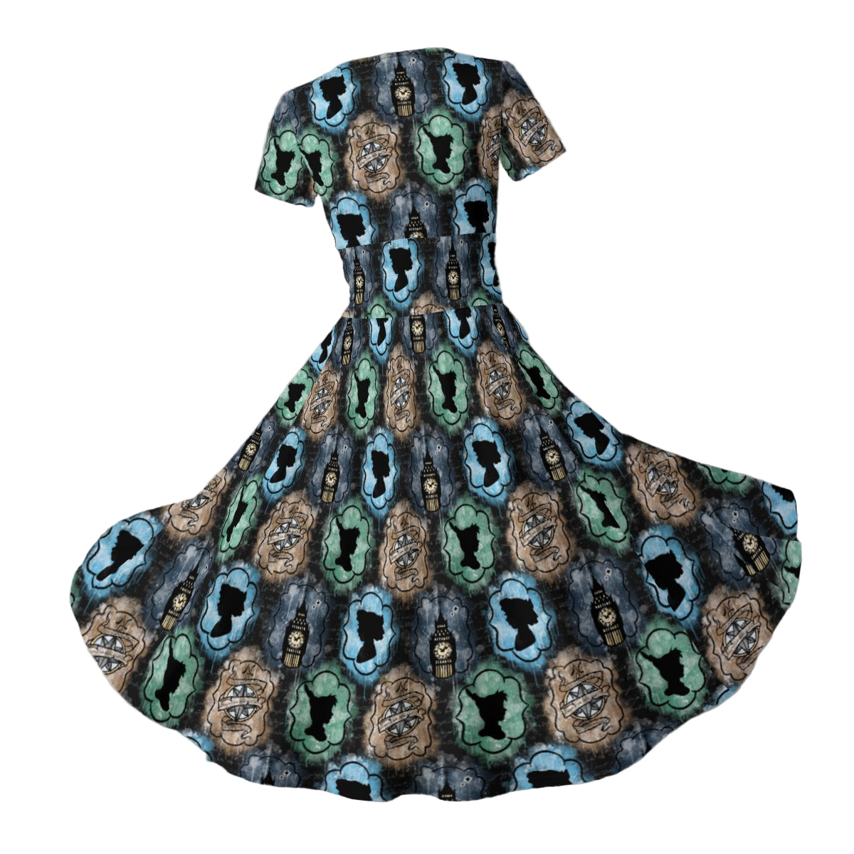 Starry Flight Silhouettes - Women's V-Neck Ruched Midi Dress