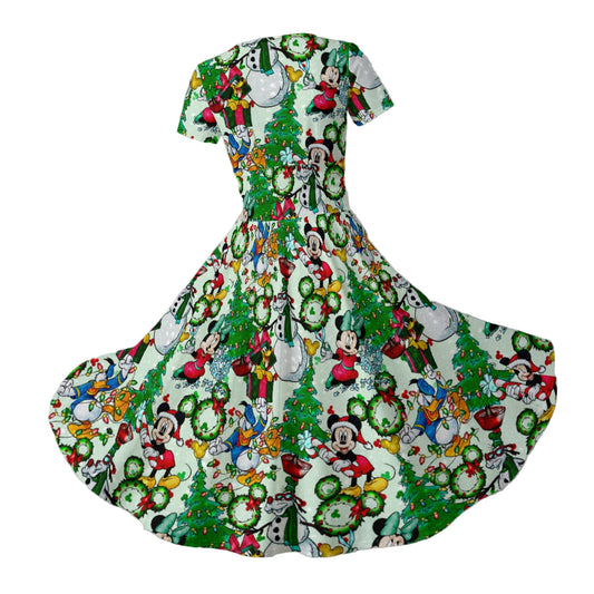 Mouse Friends Christmas Decorations - Women's V-Neck Ruched Midi Dress