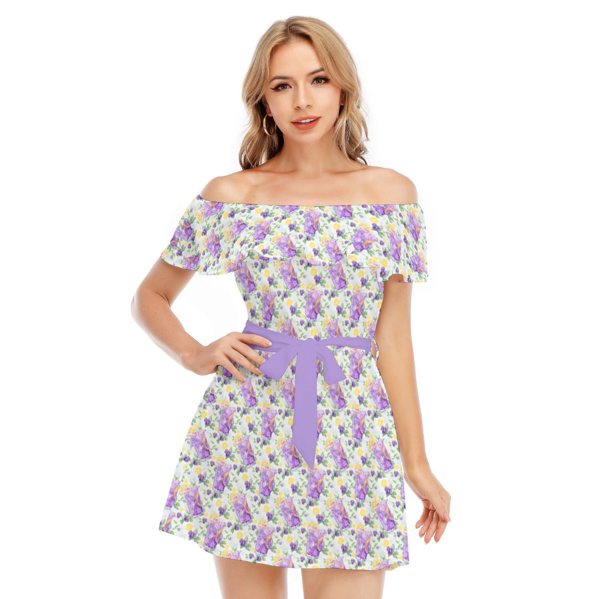 Zest Of The Fest Violet Lemonade - Women's Off-shoulder Ruffle Dress