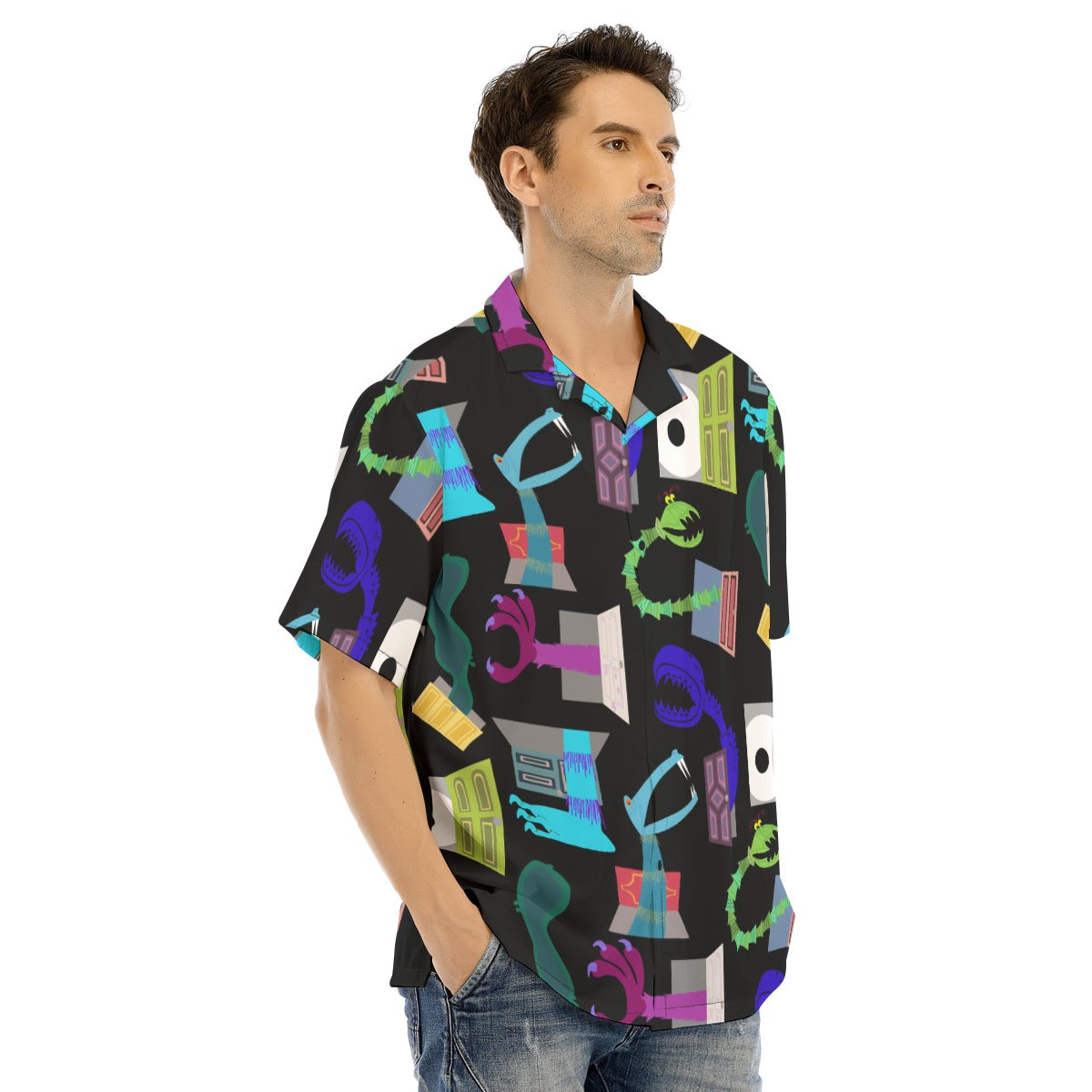 Monsters in Closets - Men's Hawaiian Button Up Shirt