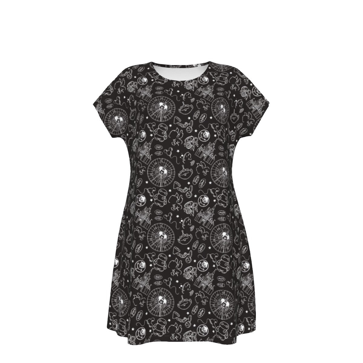 Monochrome Theme Park Icons - Women's T-Shirt Dress