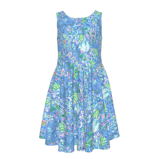 Bright Tropical Princess - Royal Beach Day - Kid's Sleeveless Skater Dress