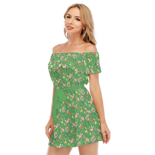 Mouse & Friends Christmas Cheer - Women's Off-shoulder Ruffle Dress