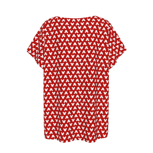 Playful Polka Dot Ears Red - Women’s Relaxed Fit Scoop Tee