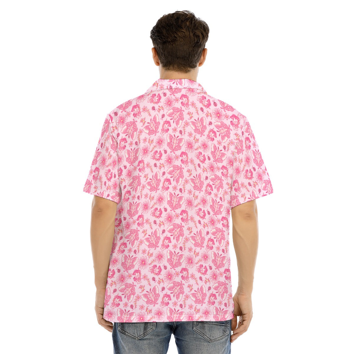Pink Mushroom Moths - Men's Hawaiian Button Up Shirt