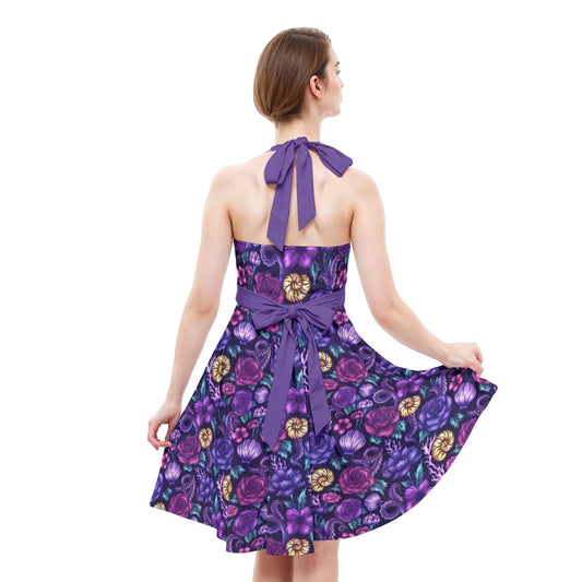 Fairytale Florals – Dark Sea Witch - Women's Halter Vintage Pocket Dress
