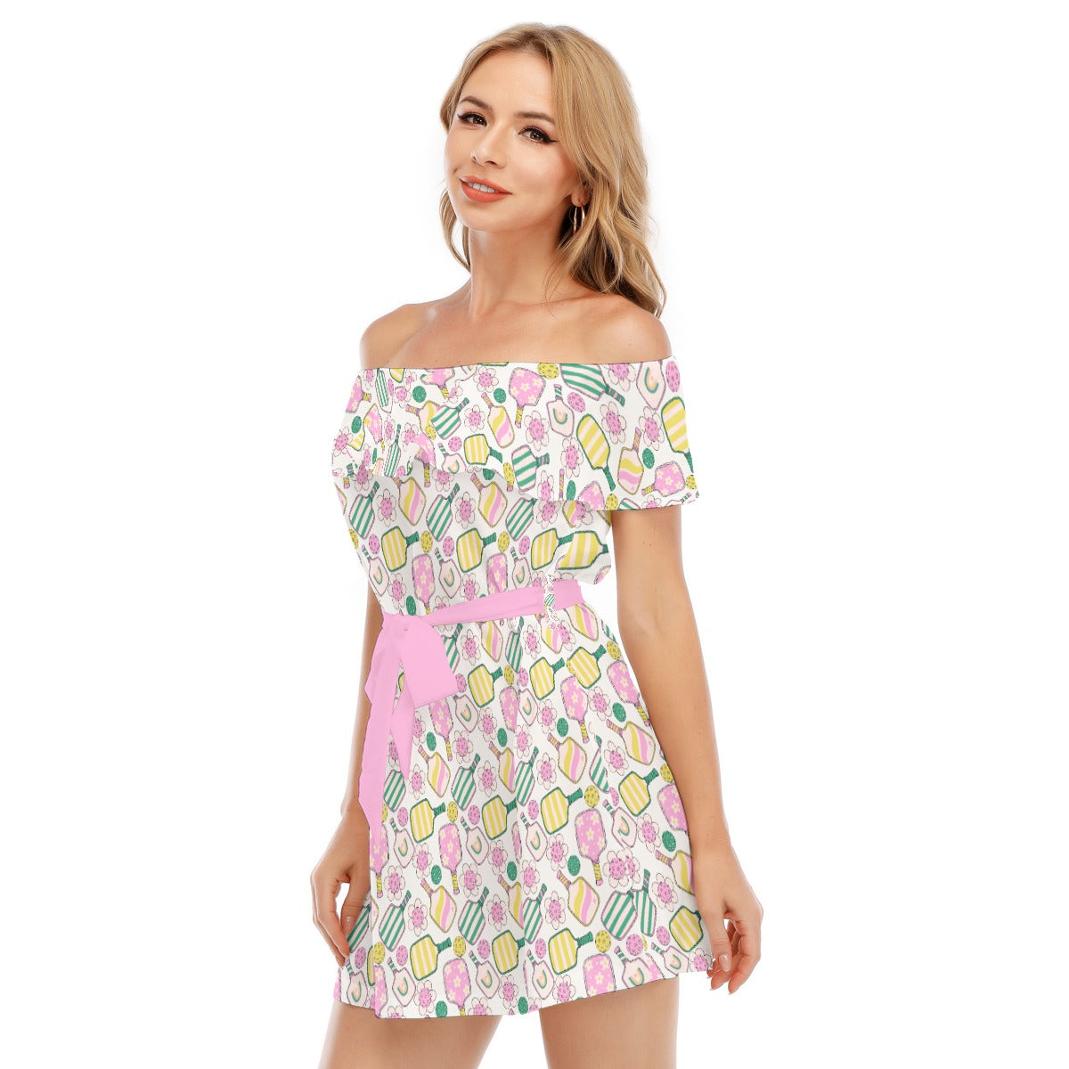 Pretty Pickleball Paddles - Women's Off-shoulder Ruffle Dress