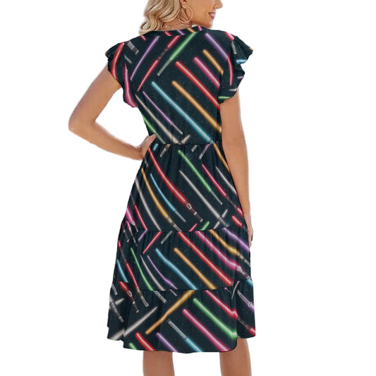 Vibrant Galaxy Sabers - Women's Tiered Pocket Midi Dress