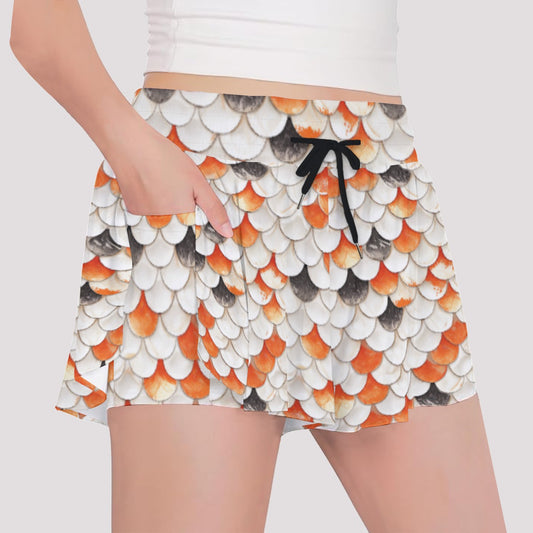 Animal Print - Koi Fish - Girls’ Flowy Pocket Shorts