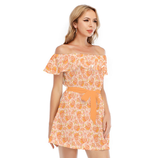 Summer Fruits - Oranges - Women's Off-shoulder Ruffle Dress