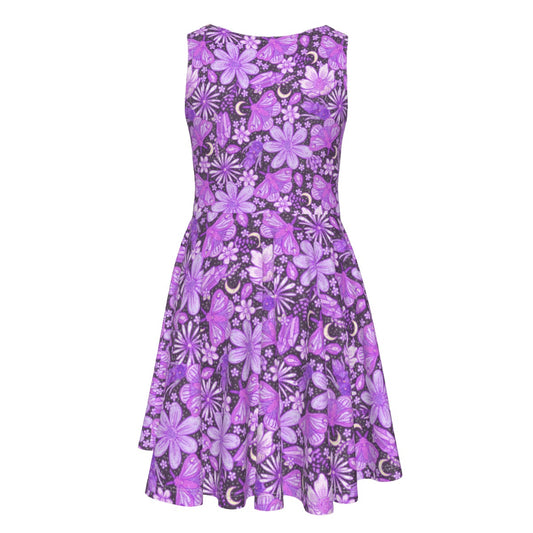 Purple Crystal Moths - Kid's Sleeveless Skater Dress