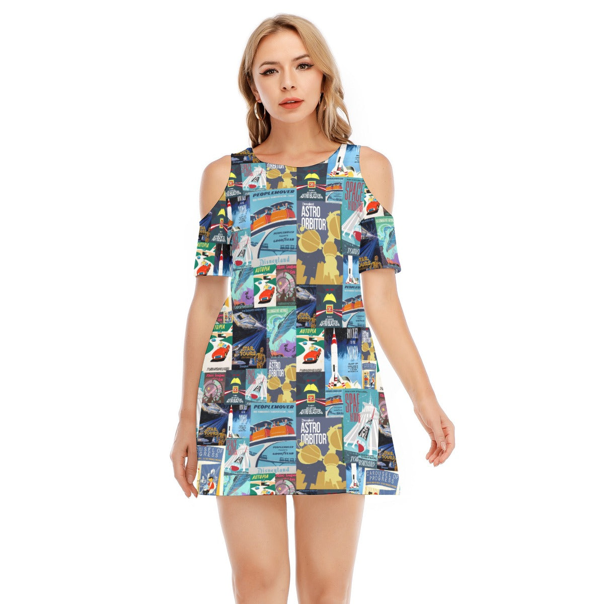 Vintage Tomorrow Ride Posters - Women's Cold Shoulder Cotton Dress