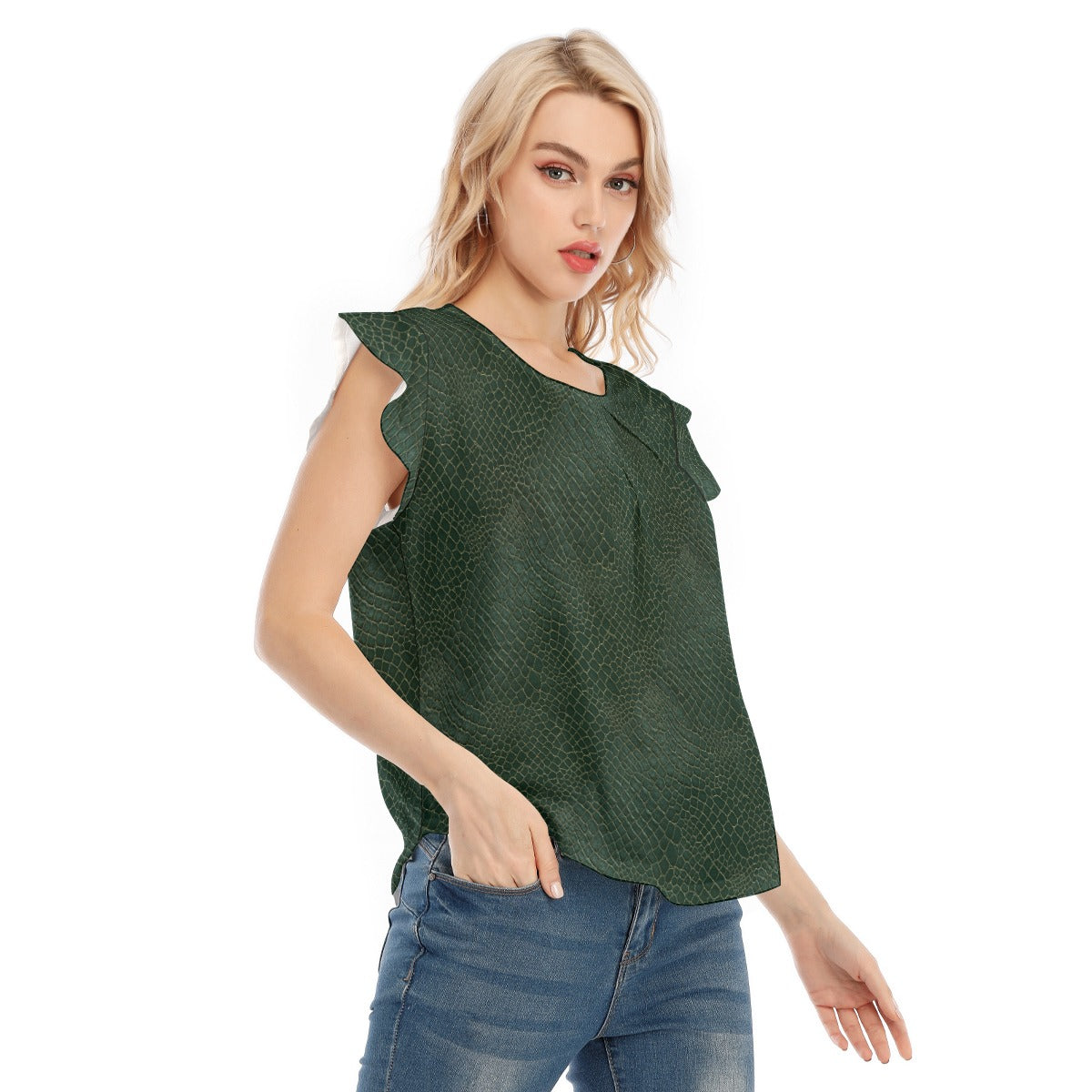 Animal Print - Alligator - Women’s Flutter Sleeve Top