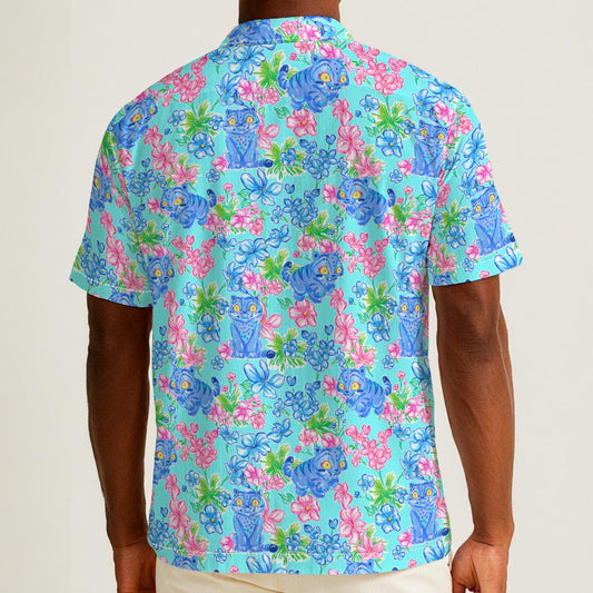Derpy Tiger Blooms - Men’s Cotton-Rich Button Up Shirt